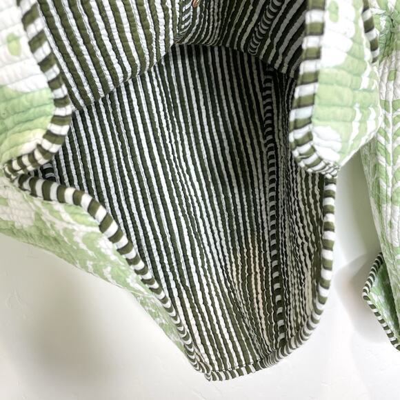 Reversible Quilted Button Front Jacket Womens Small Green Floral Striped - Picture 4 of 6